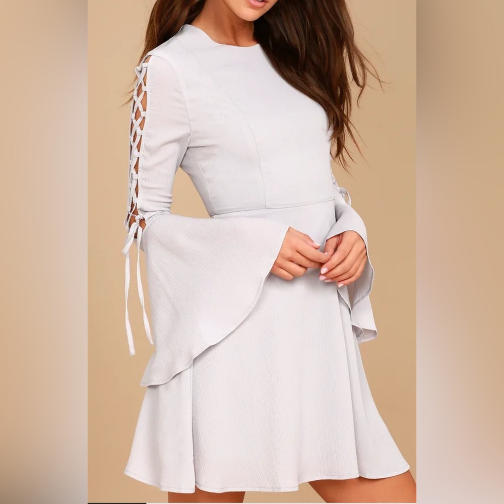 J.O.A. Aura Light Grey Long Sleeve Skater Dress Size M